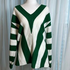 Green & White Striped Sweater